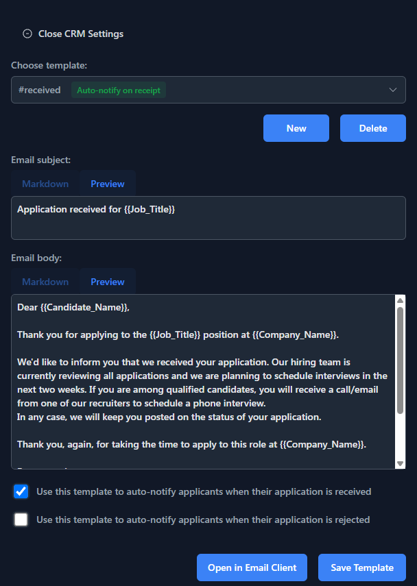 CRM auto notify on receipt