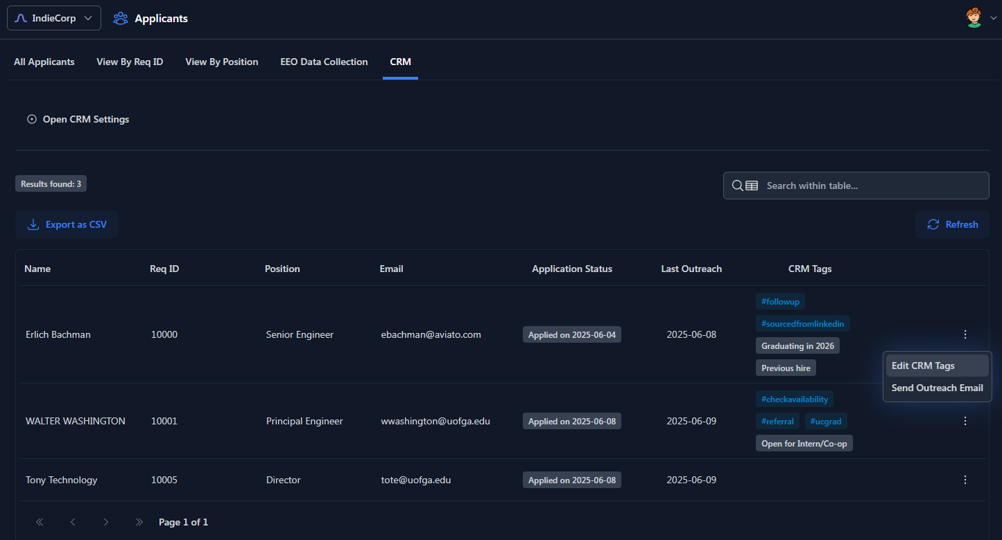 CRM menu
