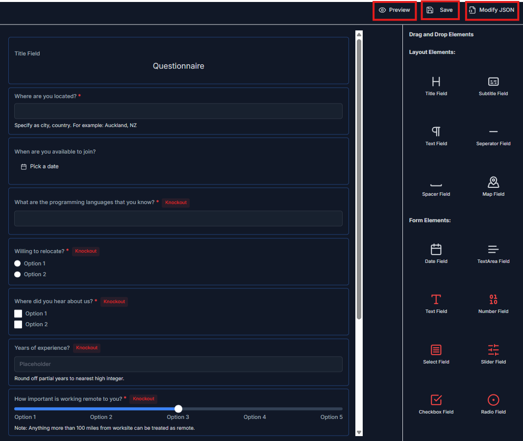 Questionnaire preview