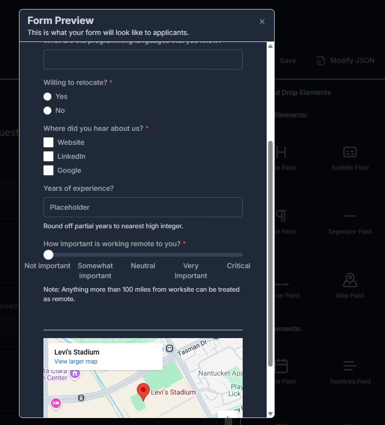 Questionnaire form preview