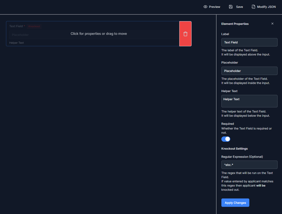 Questionnaire text field